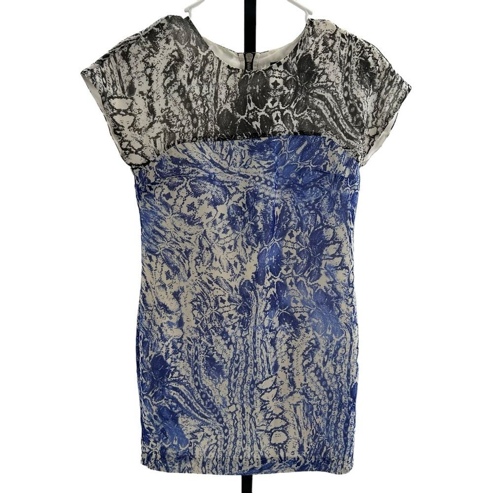 Armani Exchange Size 0‎ Petite Shift Dress Black Blue Snakeskin Exposed Zipper